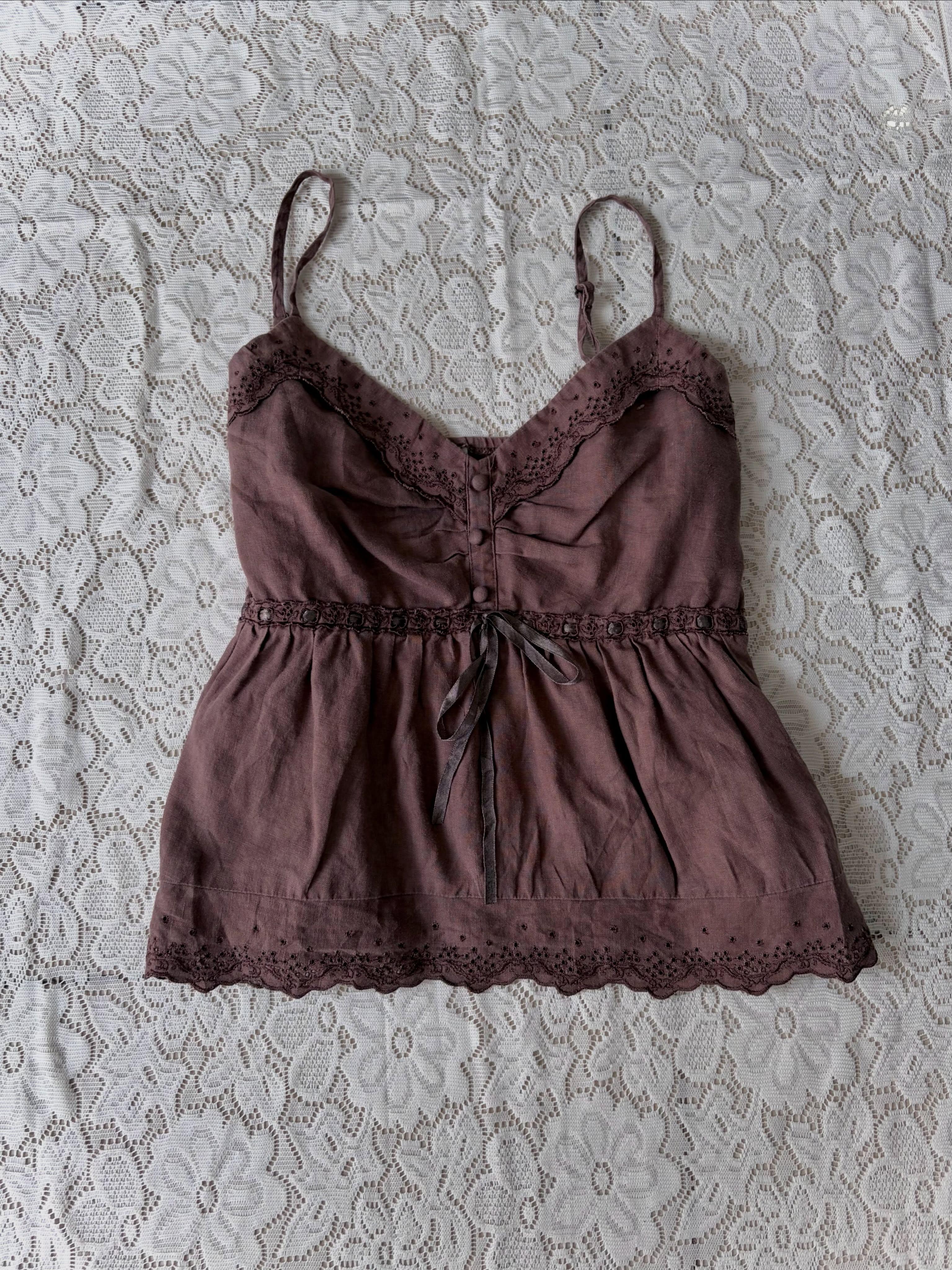 Vintage brown cami lace top - View 1