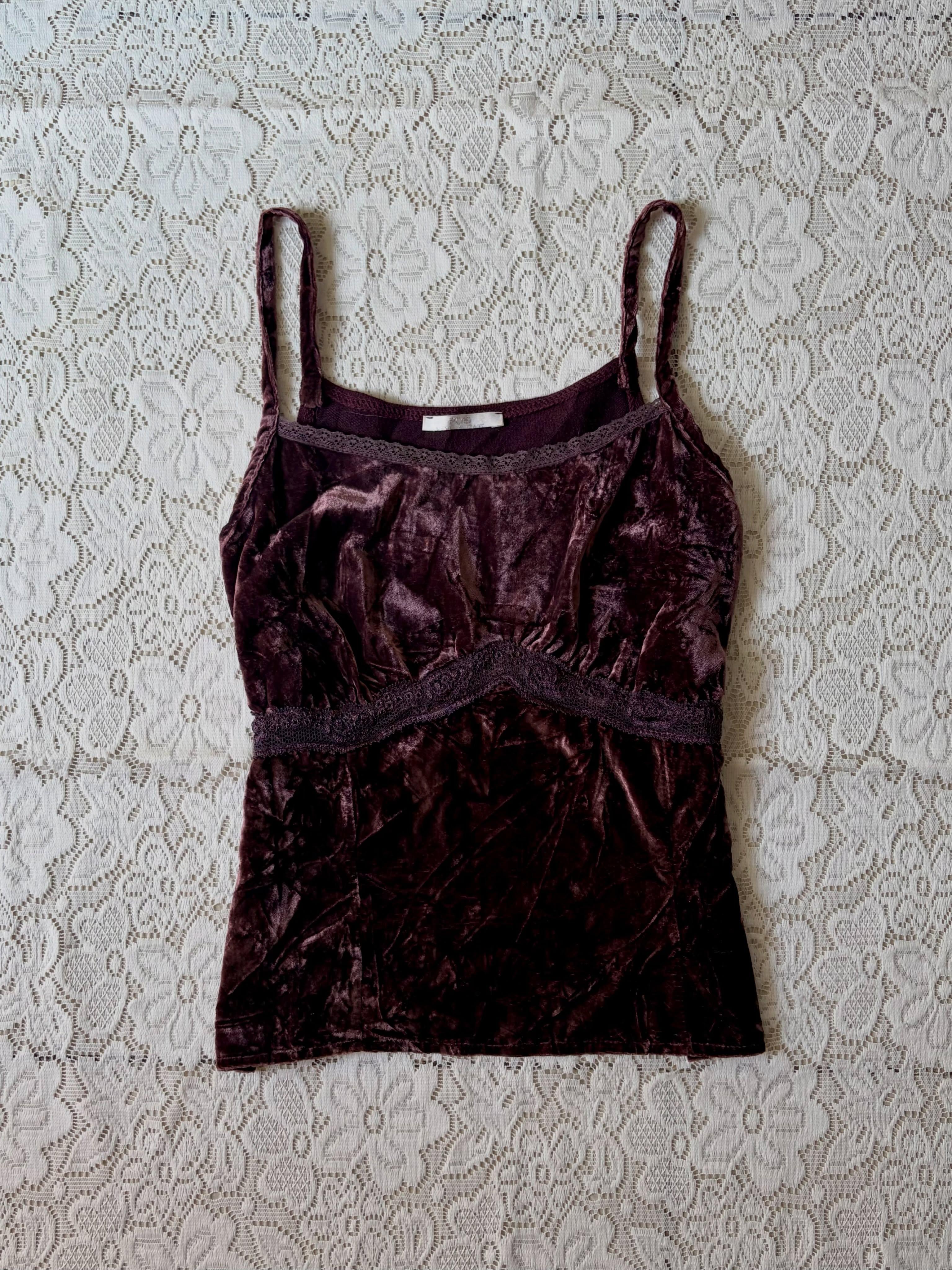 Plum crushed velvet cami top - View 1