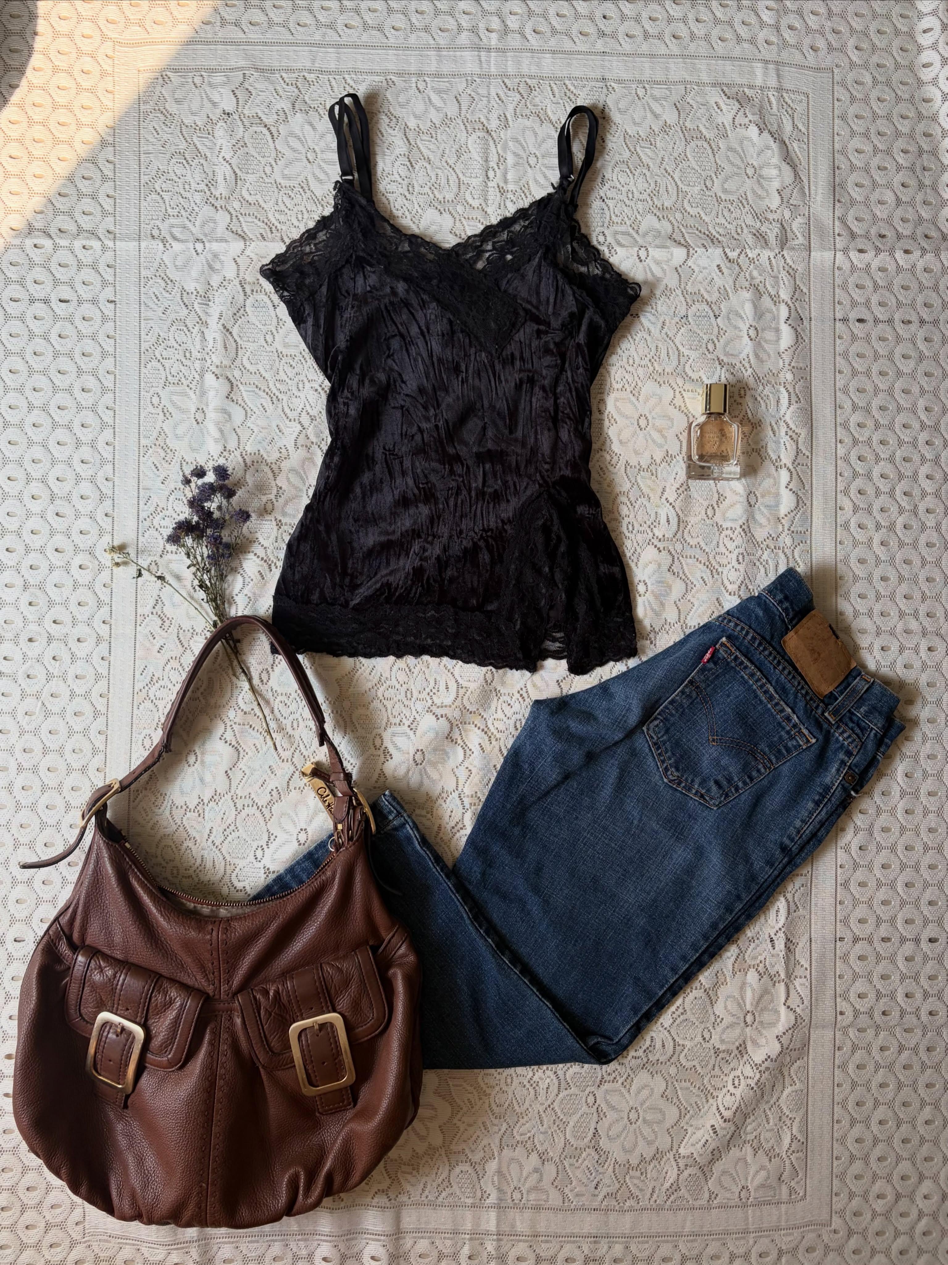 Velvet fitted lace cami top - View 1