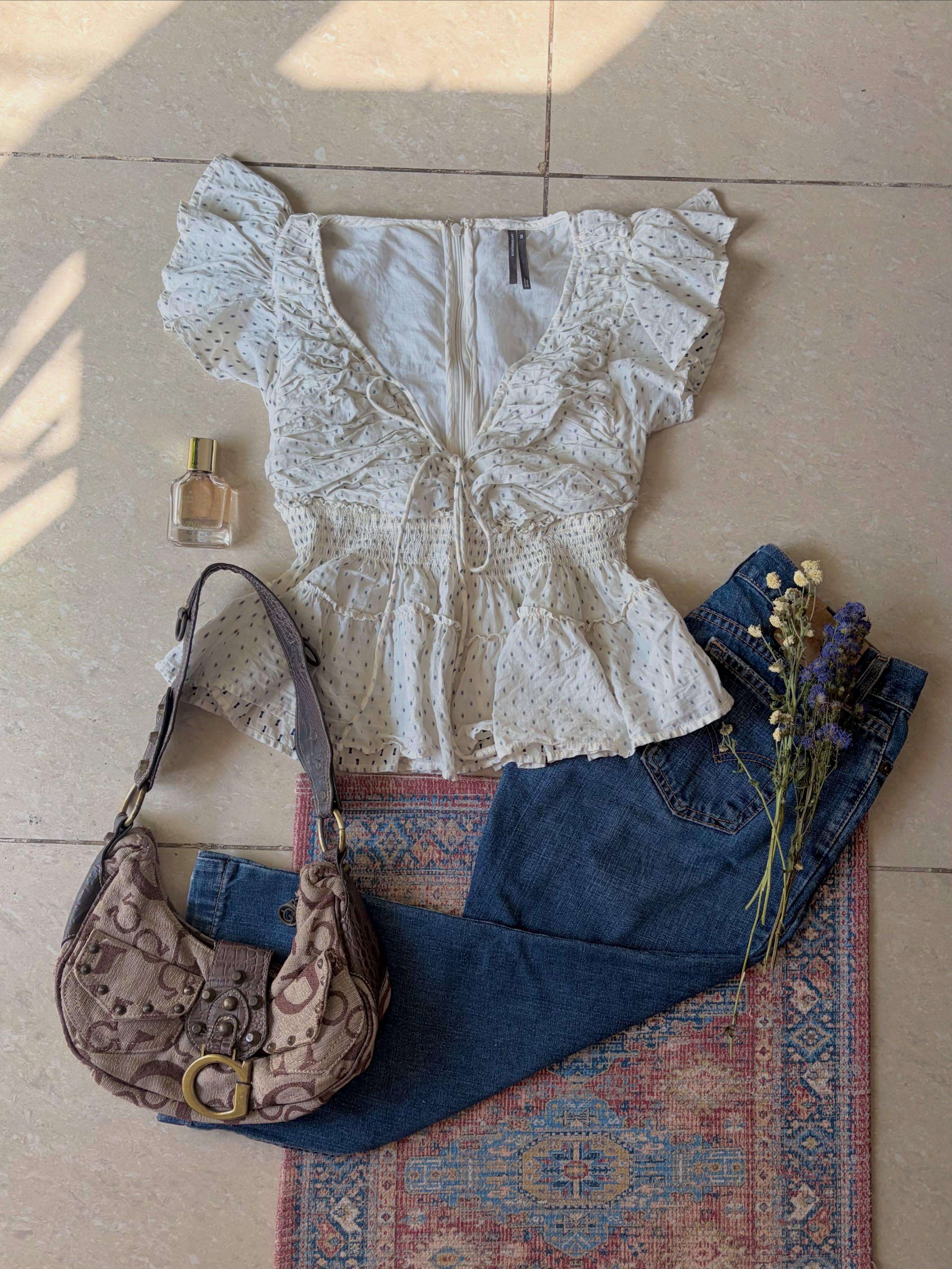 White drawstring top from Anthropologie - View 1