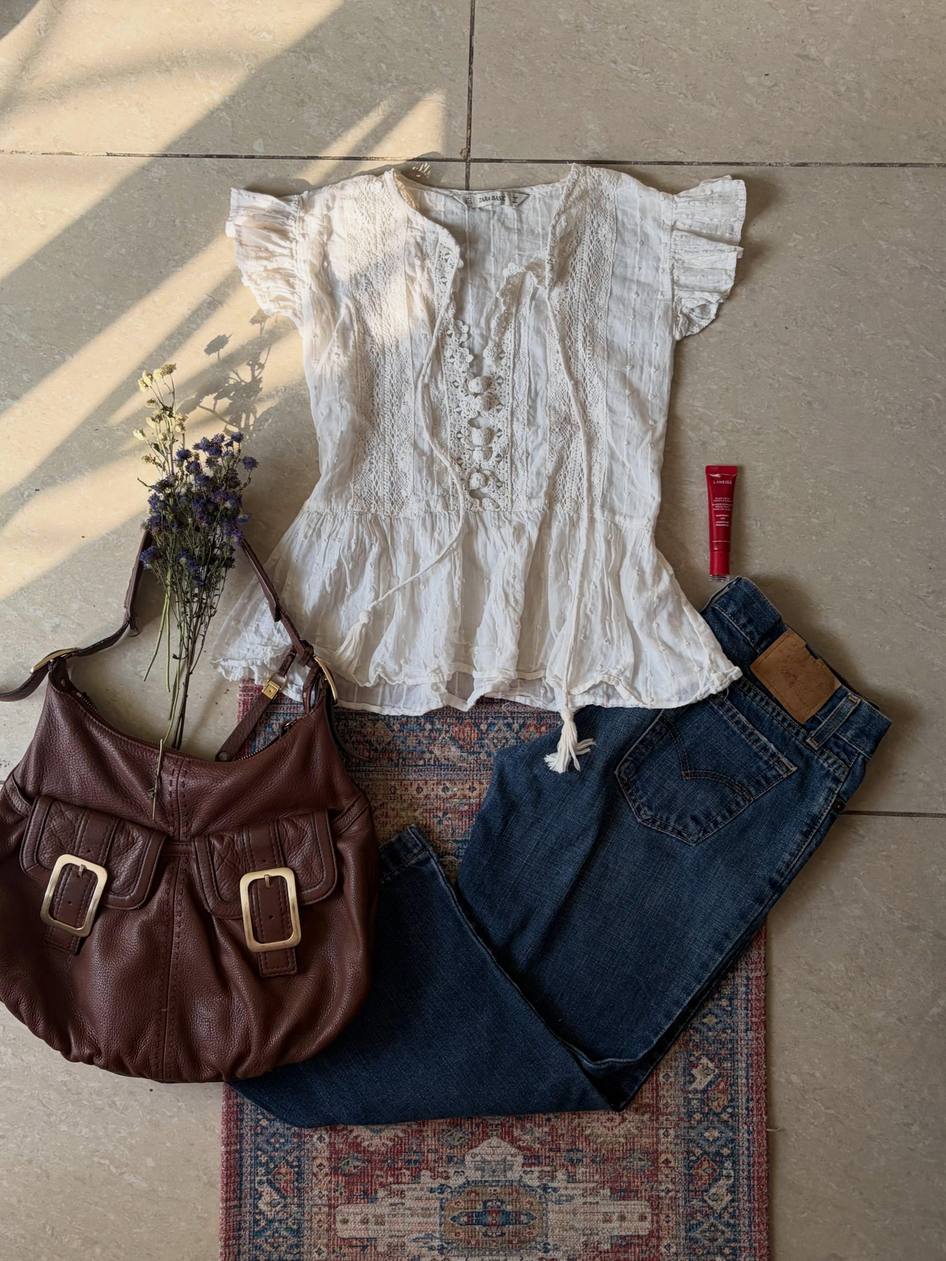 White lace peasant top - View 1