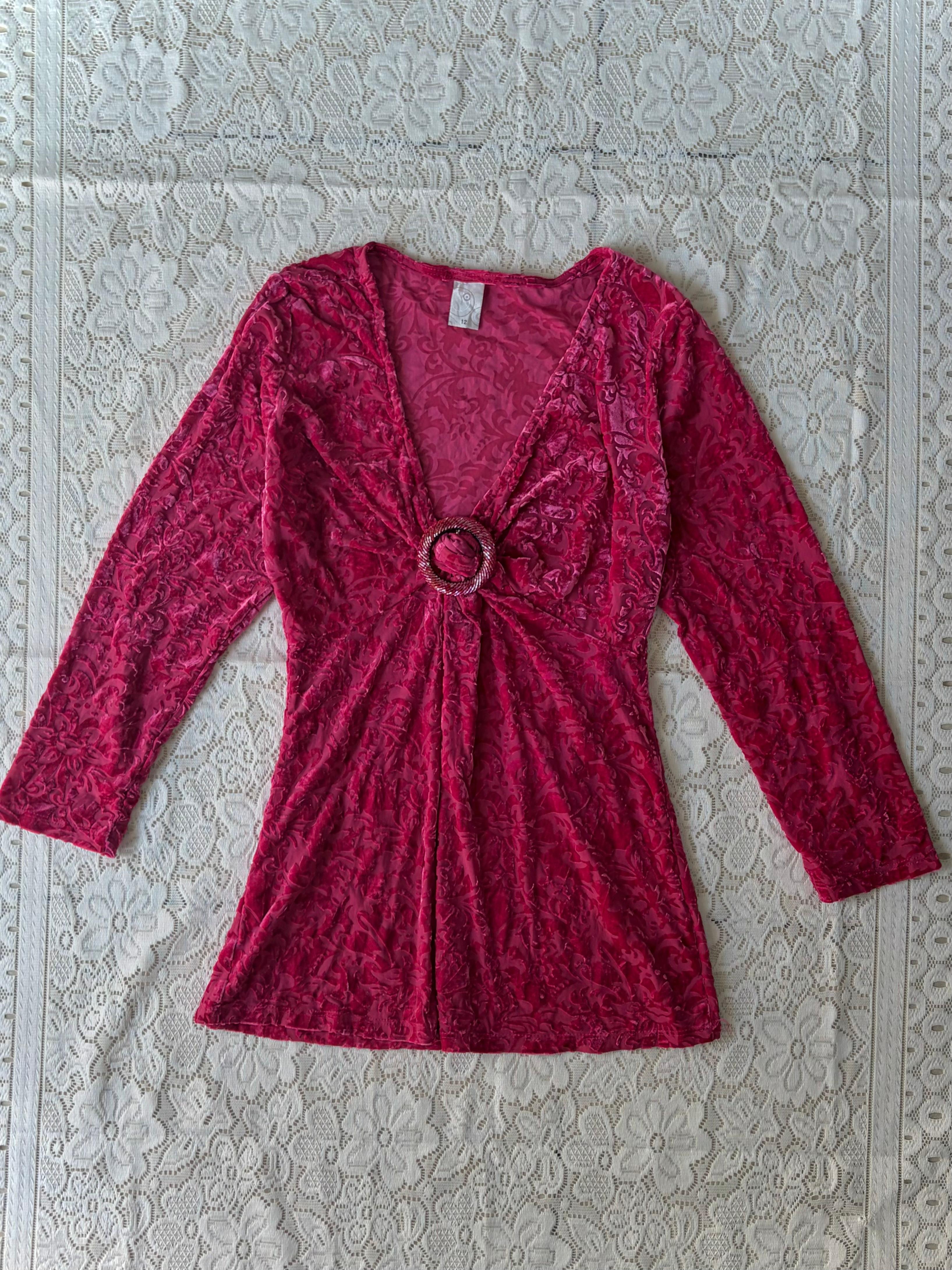 Product: Pink velvet burnout blouse with ring detail