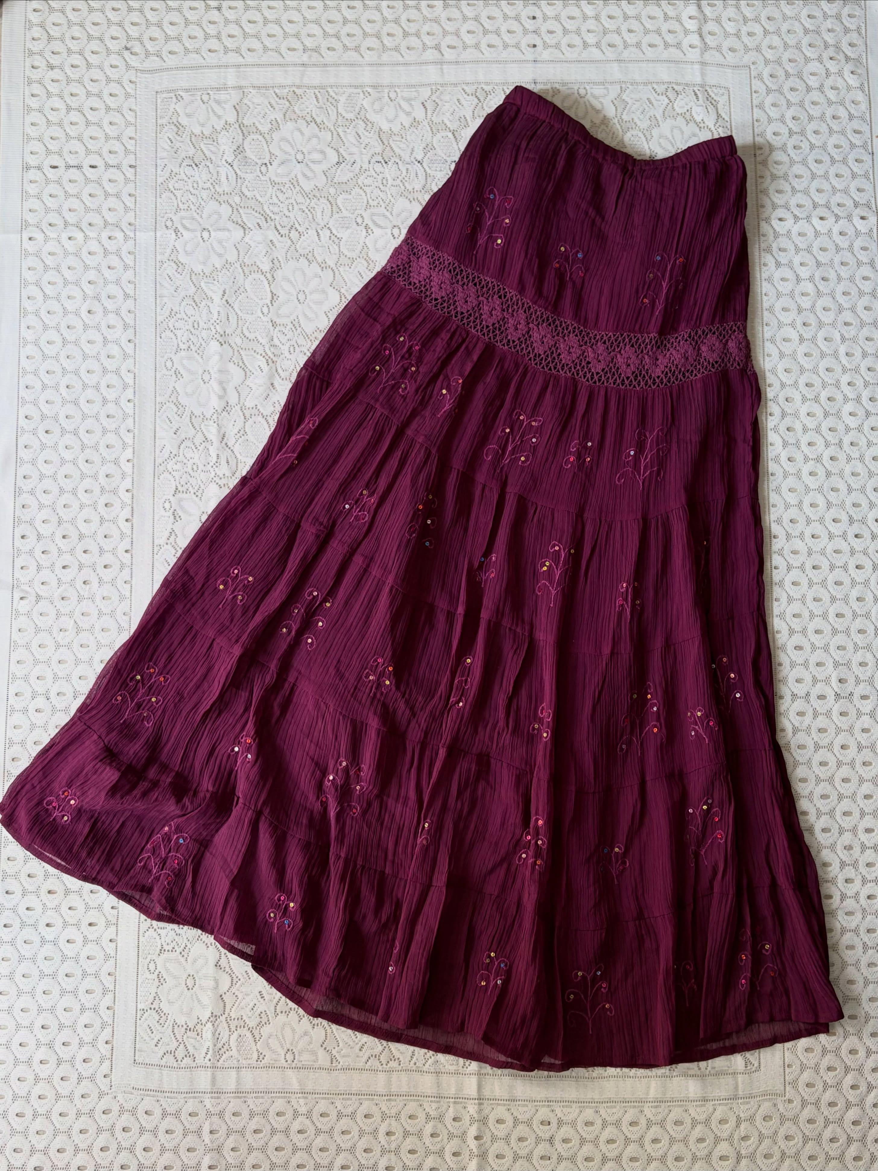 Maroon boho skirt - View 1
