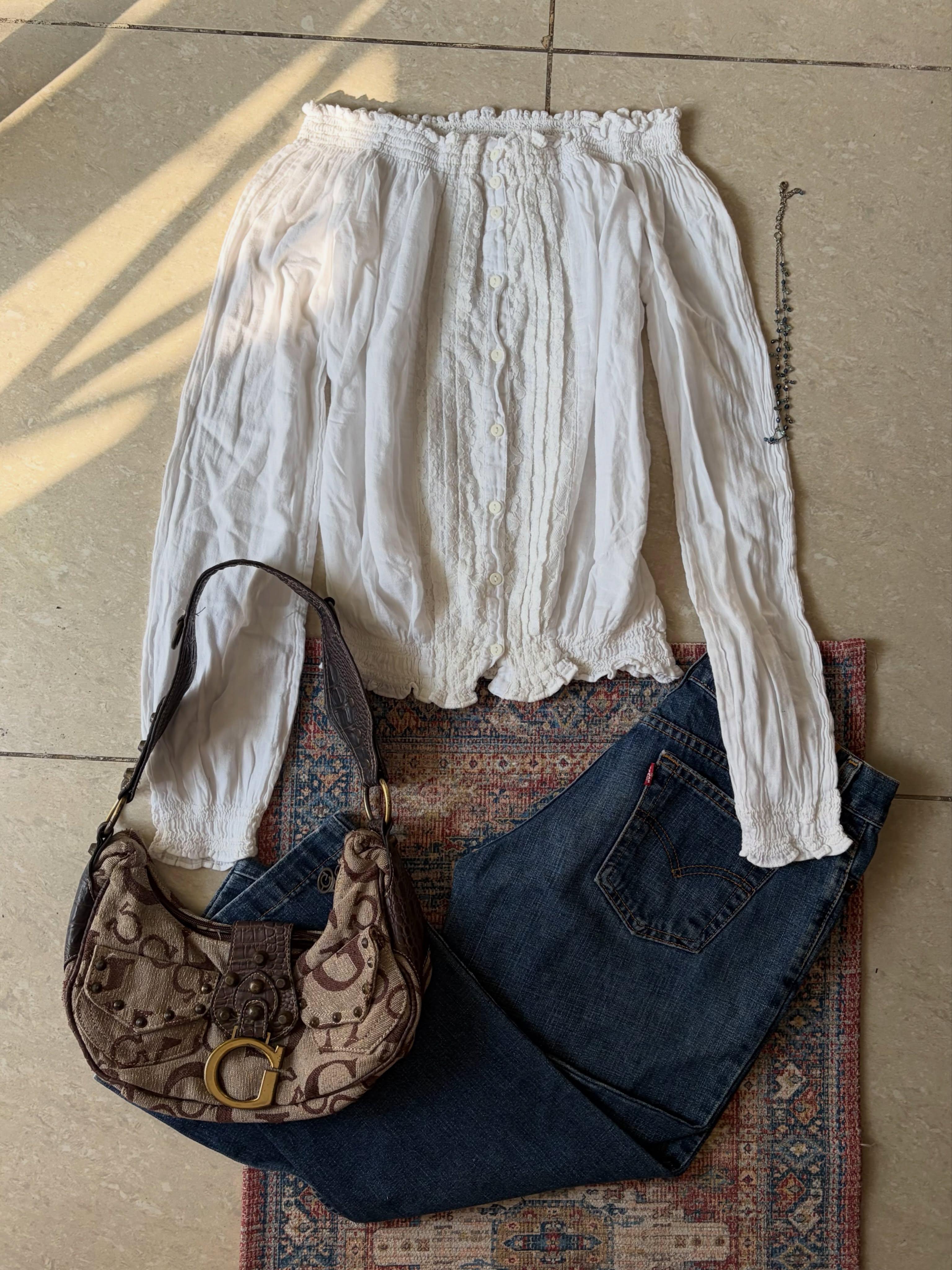 Off-shoulder white full-sleeve top - View 1