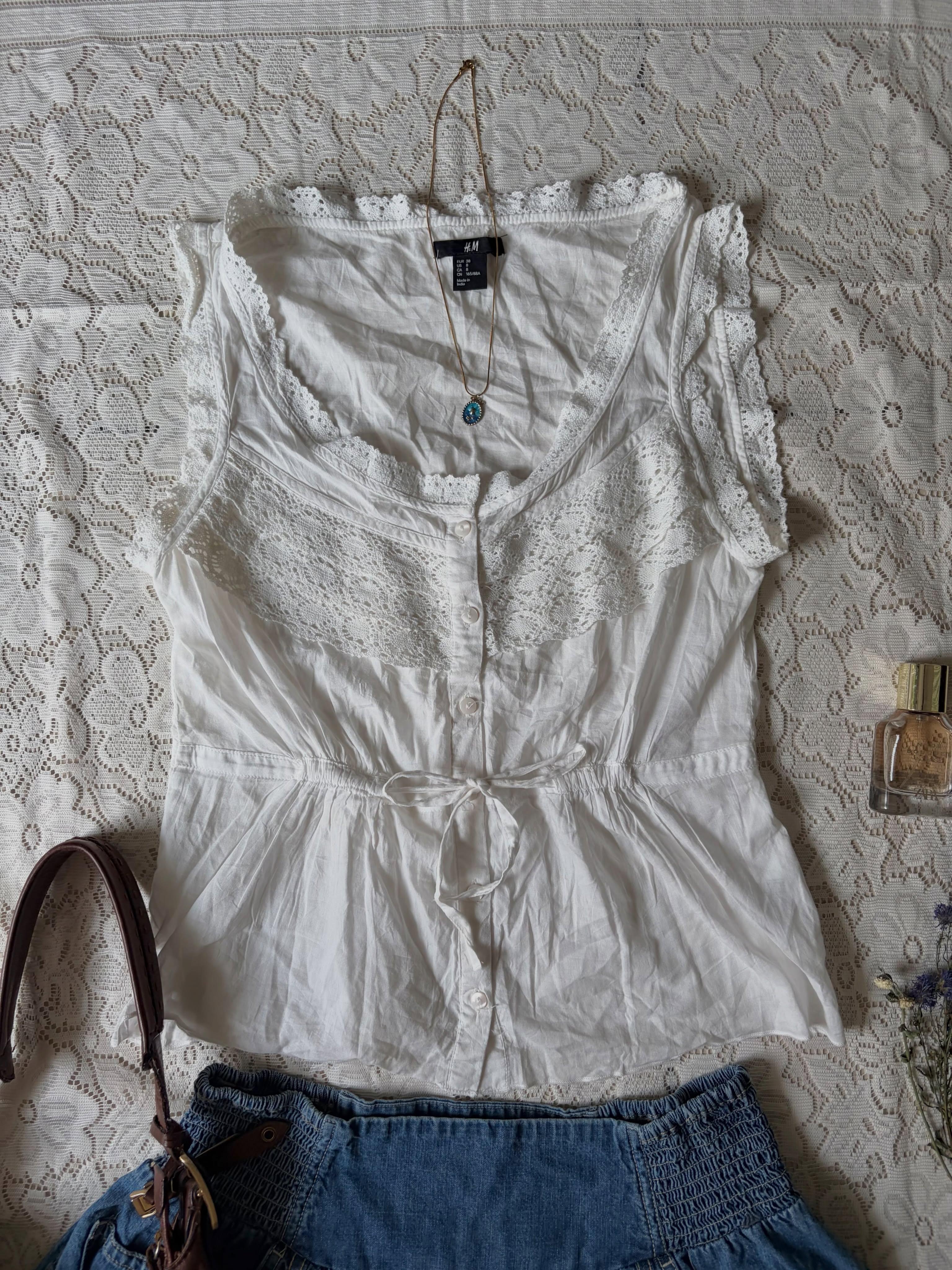 White cotton tie up top - View 1