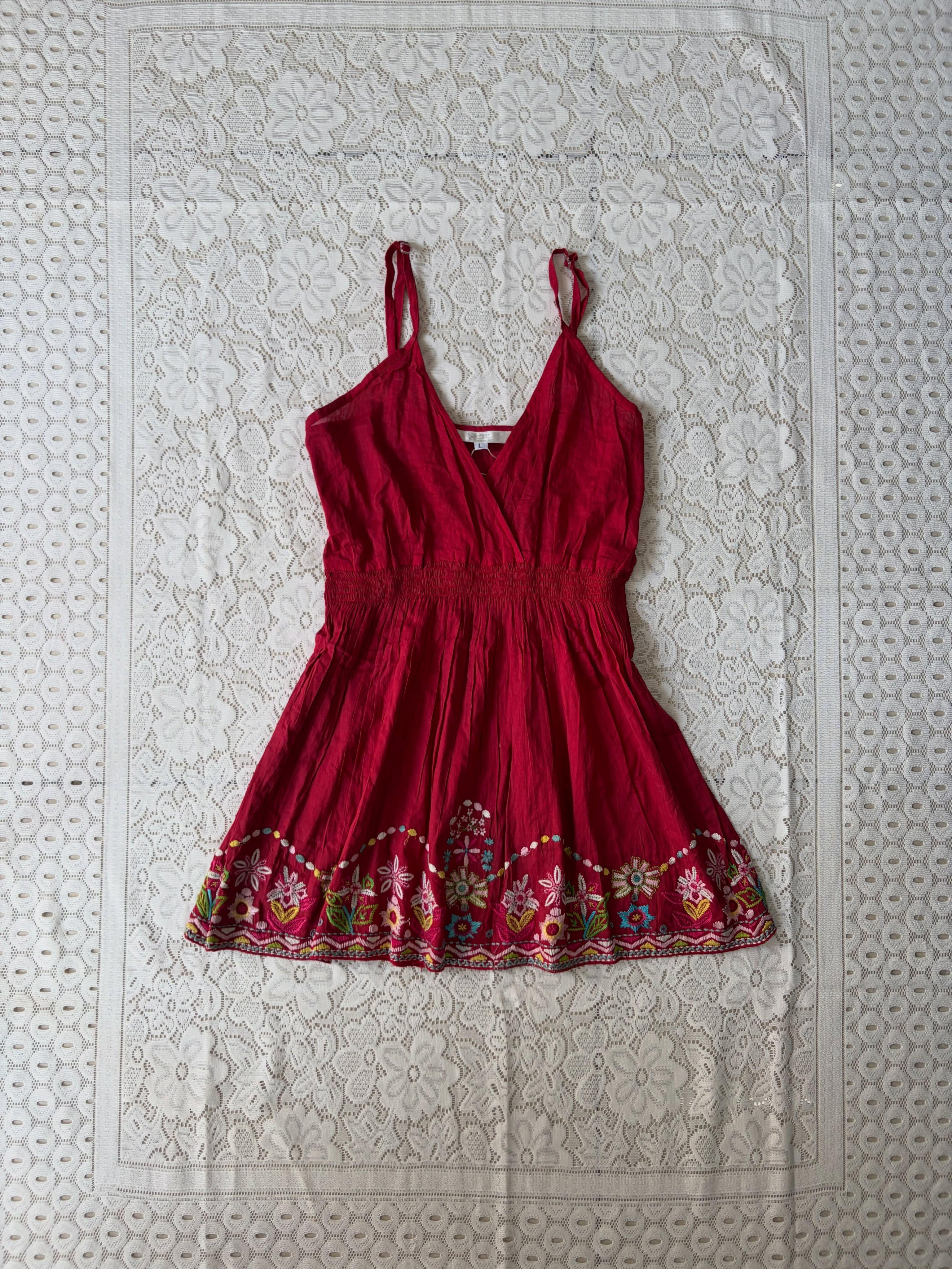 Red embroidered border cami top - View 1