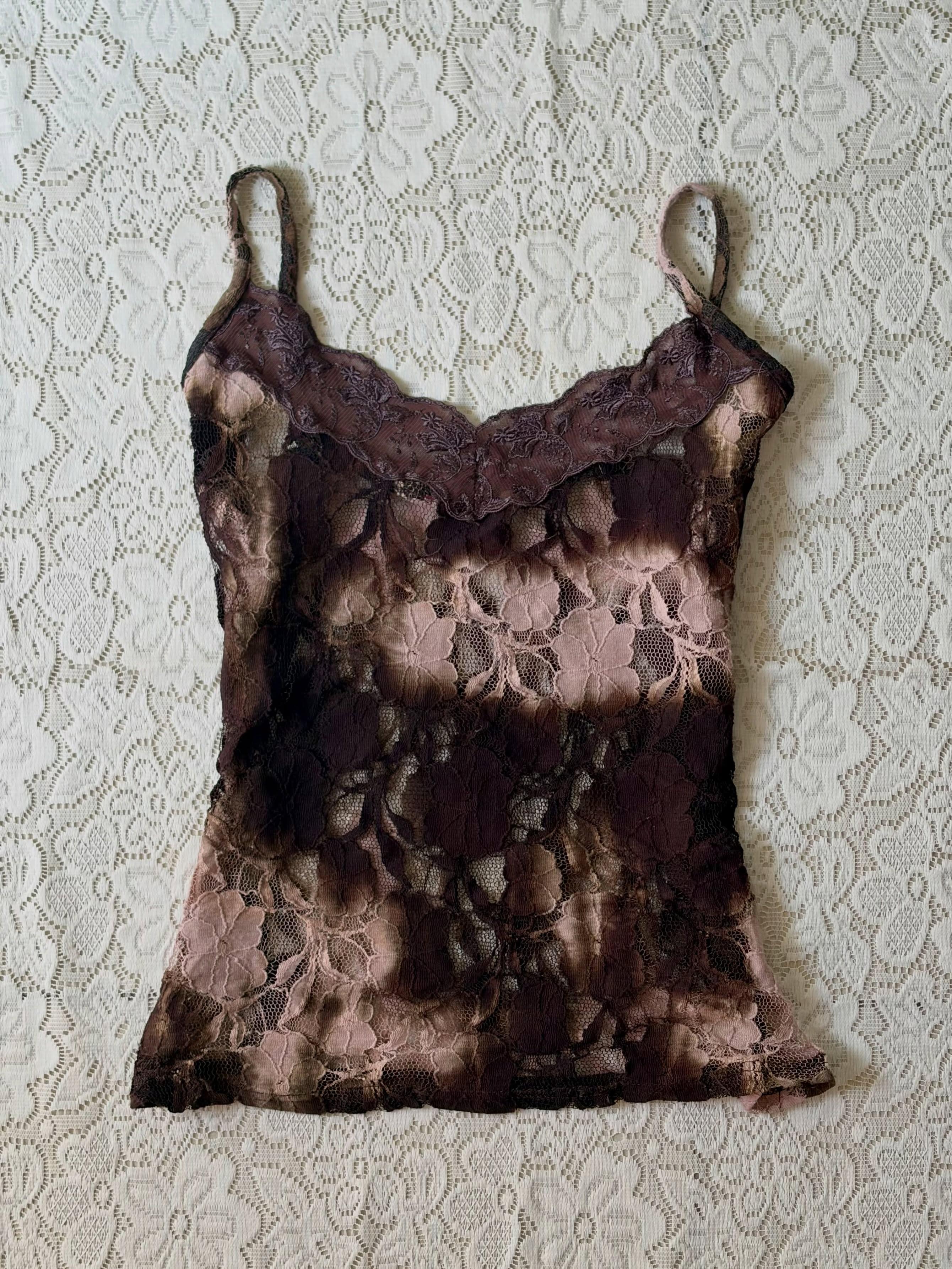Brown and pink lace cami top - View 1