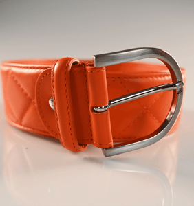 The Tailored Sportsman Quilted C Leather Belt – Orange/Silver, Medium