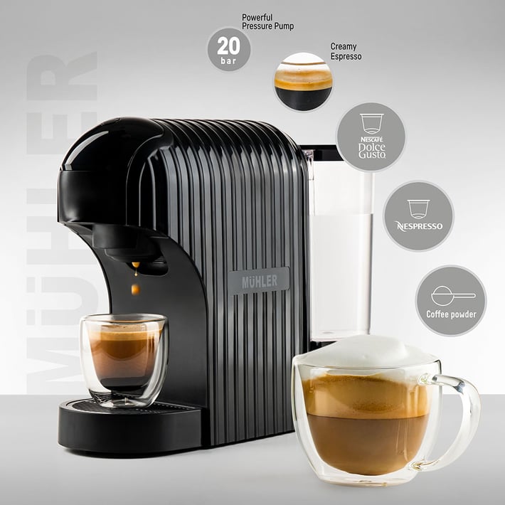Еспресо машина 3в1 Muhler MCM-601, 2 вида капсули (Nespresso, Dolche Gusto) и мляно кафе