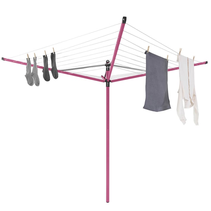 Външен простор Brabantia Lift-O-Matic 50m, метален шип за вкопаване, калъф и торба с щипки, Spring Pink