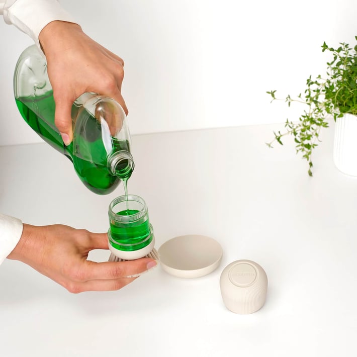 Perie de rezervă pentru peria de spălat vase cu dozator de săpun lichid Brabantia, Soft Beige, 2 bucăți