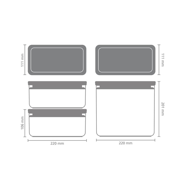 Кутии за съхранение на продукти комплект Brabantia Tasty+ Stackable 2x1.5L+1x3.5L Dark Grey