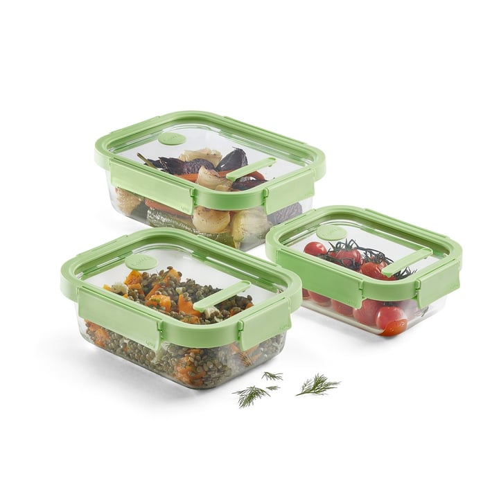 Комплект правоъгълни кутии за съхранение Lekue 3 броя, с четиристранно затваряне