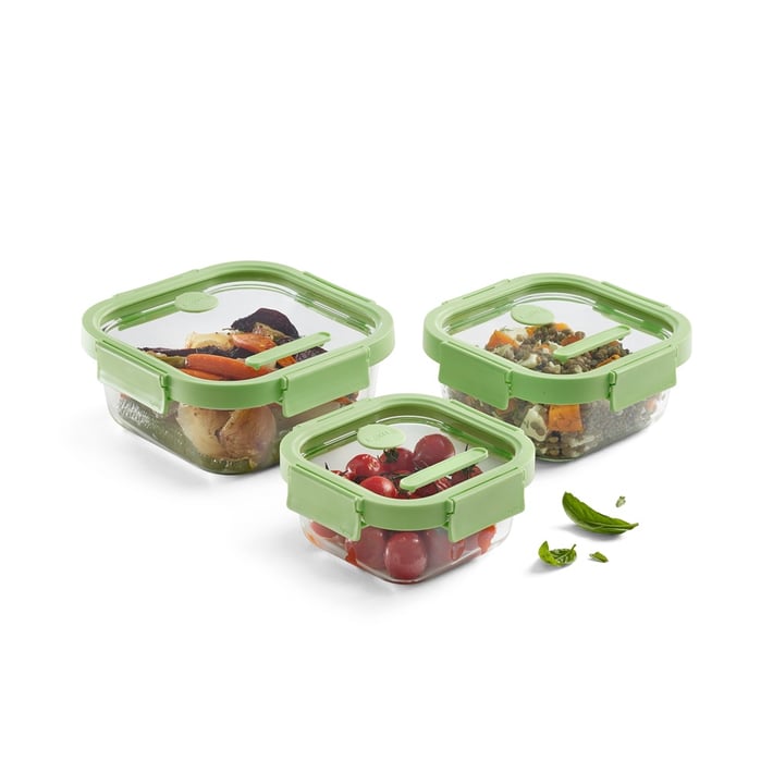 Комплект квадратни кутии за съхранение Lekue 3 броя, с четиристранно затваряне