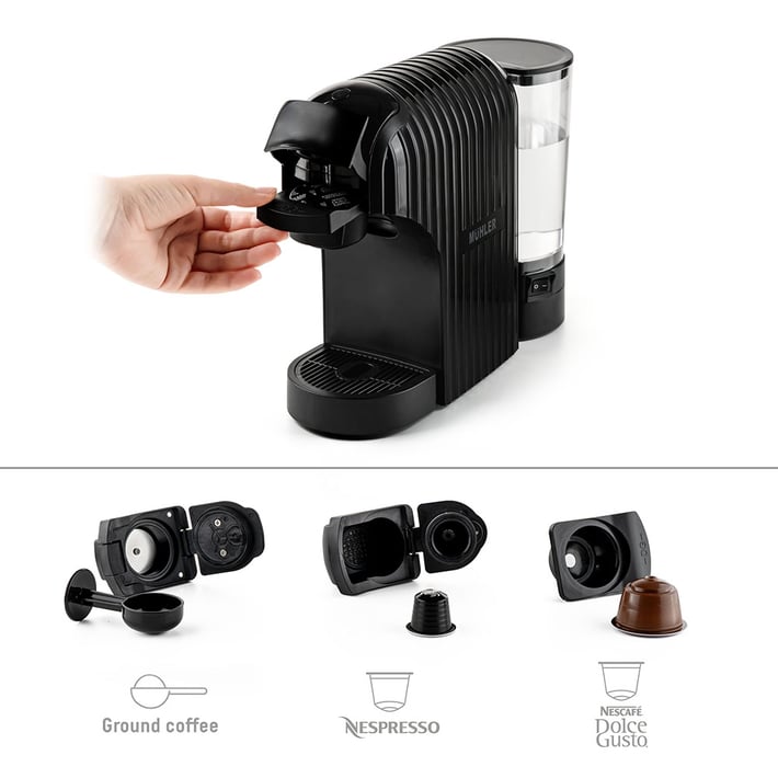 Промо-комплект Еспресо машина 3в1 Muhler MCM-601 + 2 чаши за еспресо Luigi Ferrero Coffeina 80ml + 30 капсули Dolce Gusto Espresso Intenso