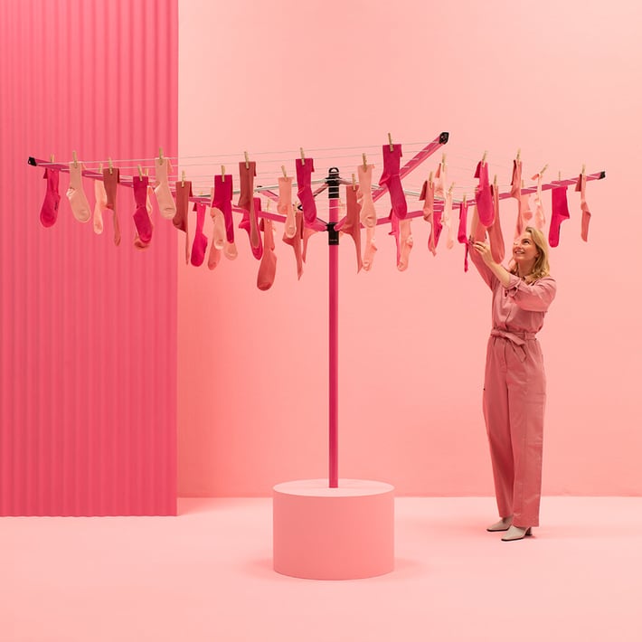 Външен простор Brabantia Lift-O-Matic 50m, метален шип за вкопаване, калъф и торба с щипки, Spring Pink