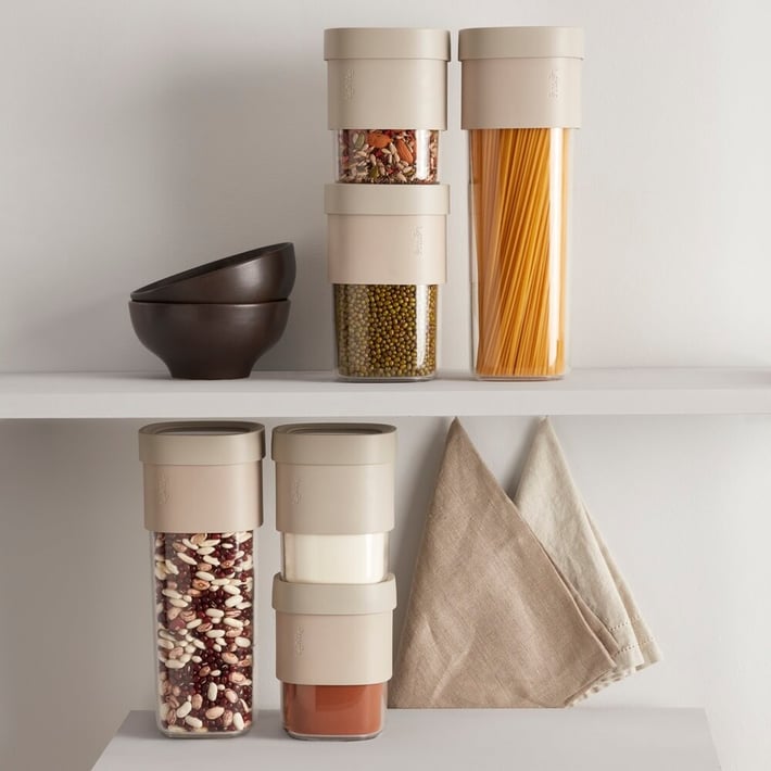 Буркан за съхранение с допълнителна приставка Lekue Beige, 1.35-1.6L