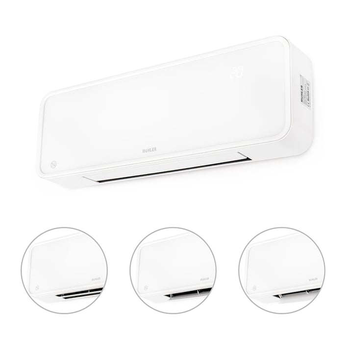 Ceramic heater Muhler MCW-2035, 2000W, wall-mounted, glass panel, LED display, remote control