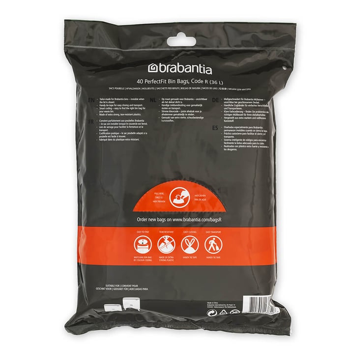 Торба за кош Brabantia PerfectFit Bo, размер R, 36L, 40 броя, пакет