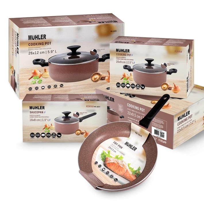 Комплект Muhler Готварска печка ELC-VC622ESS 4В + комплект от 5 съда за готвене серия Kikka