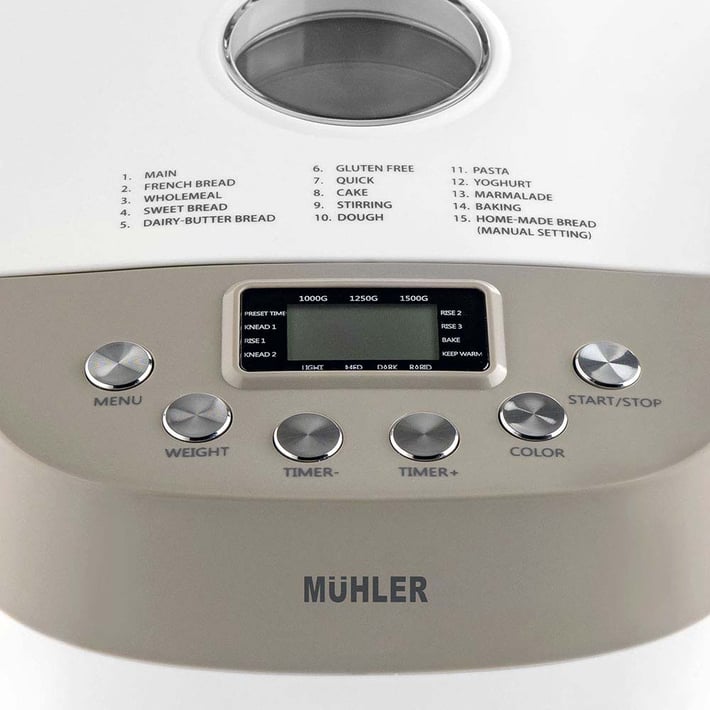 Хлебопекарна Muhler MBM-1509, две бъркалки, бял-сив