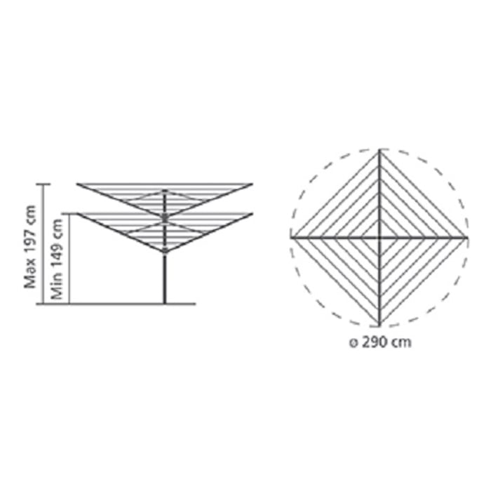 Външен простор Brabantia Lift-O-Matic Advance 50m, метален шиш за вкопаване, калъф, торба за щипки