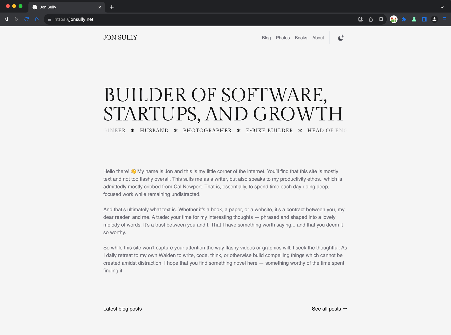 A screenshot of the homepage of this site, jonsully.net