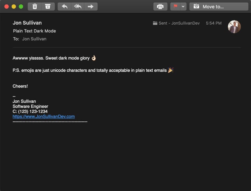 An example email using the plain text signature