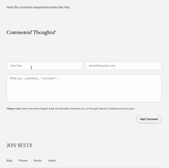 Gif of adding a comment