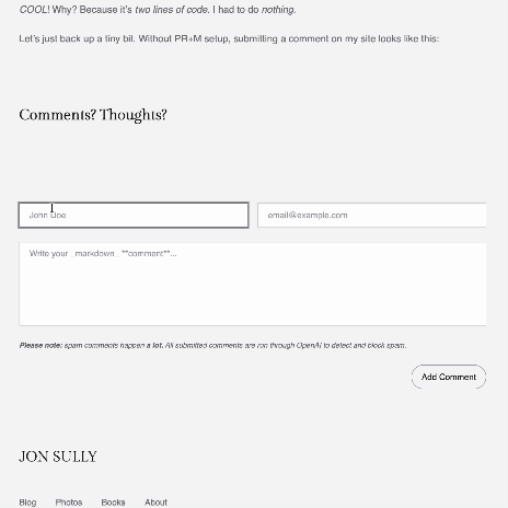 Gif of adding a comment