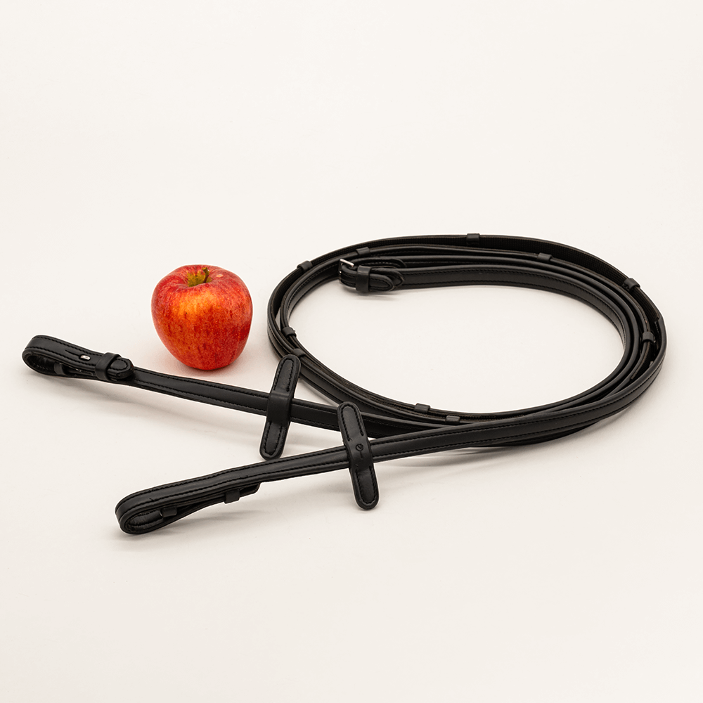 equinetree-rubberreins with bar - gummizügel mit stegen - black