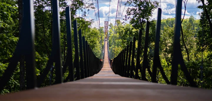 Check Out The World's Longest Timbered Towered Suspension Bridge At Boyne Mountain Resort