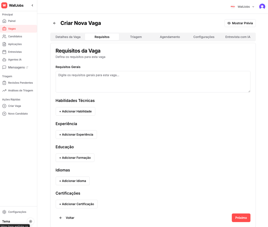 Formulário de Detalhes da Vaga - AI ATS WallJobs