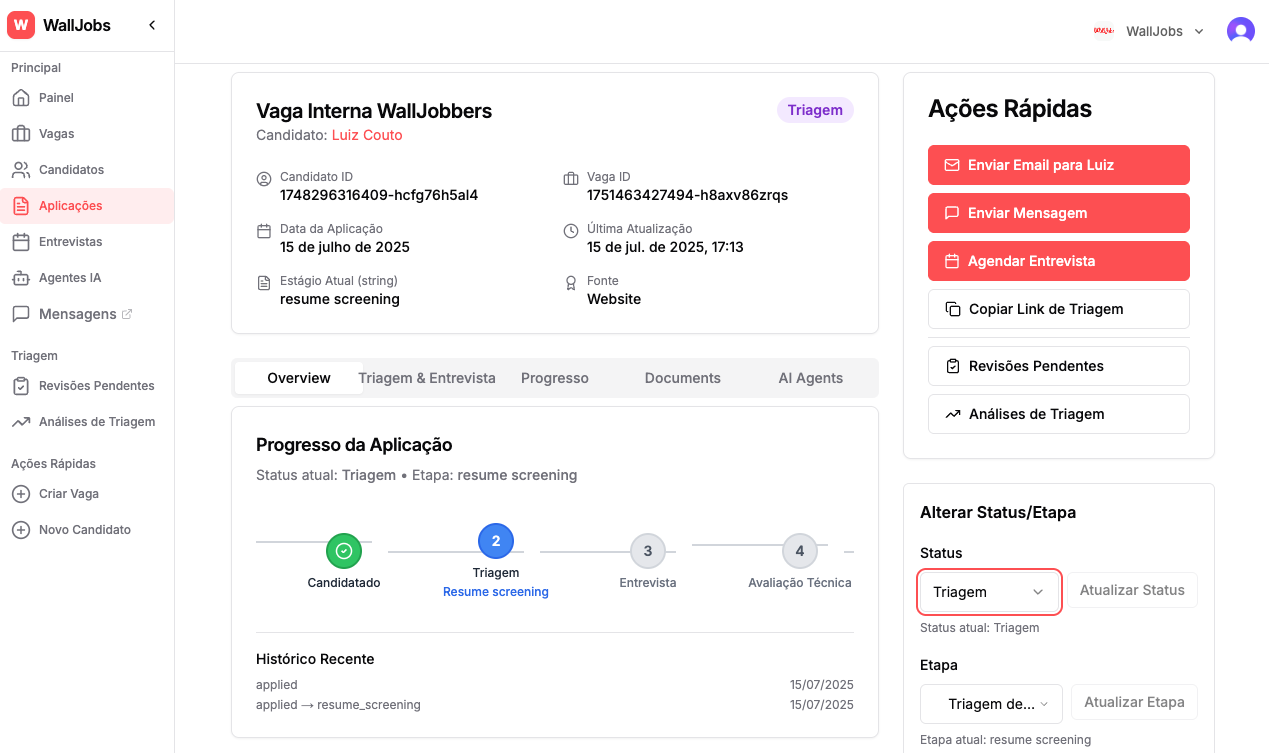 Interface de Mudança de Status - AI ATS WallJobs