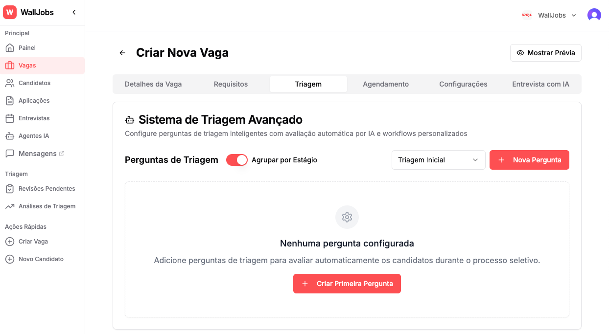 Interface de Configuração de Triagem - AI ATS WallJobs