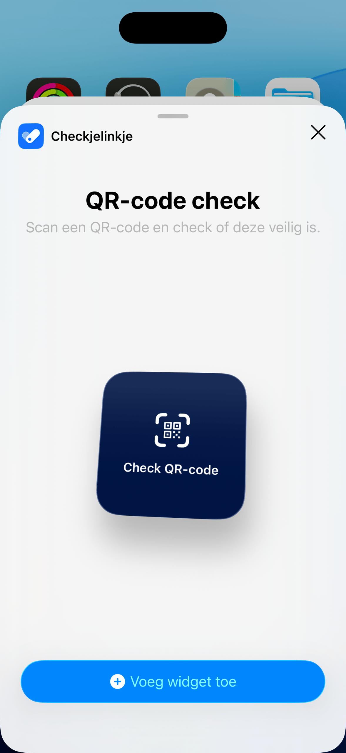 QR-check widget op het homescherm.