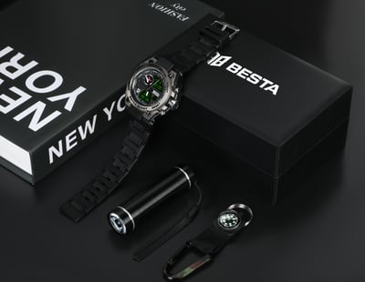 Чоловічий водостійкий тактичний годинник Besta Box Tattoo ЗСУ Light подарунковий набір, з компасом - Фото 2