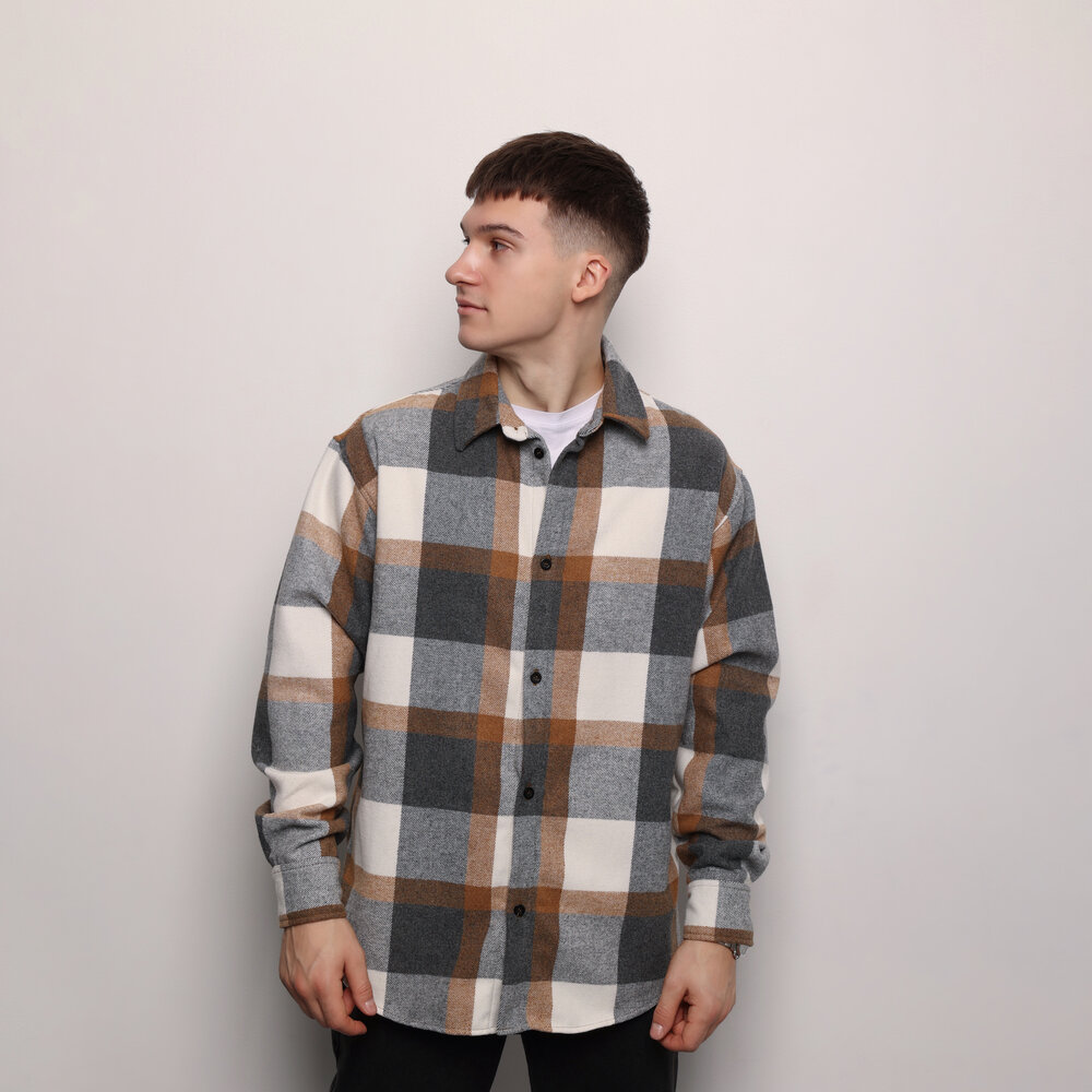 Чоловіча сорочка Pobedov Tartan в клітинку сіро-коричнева