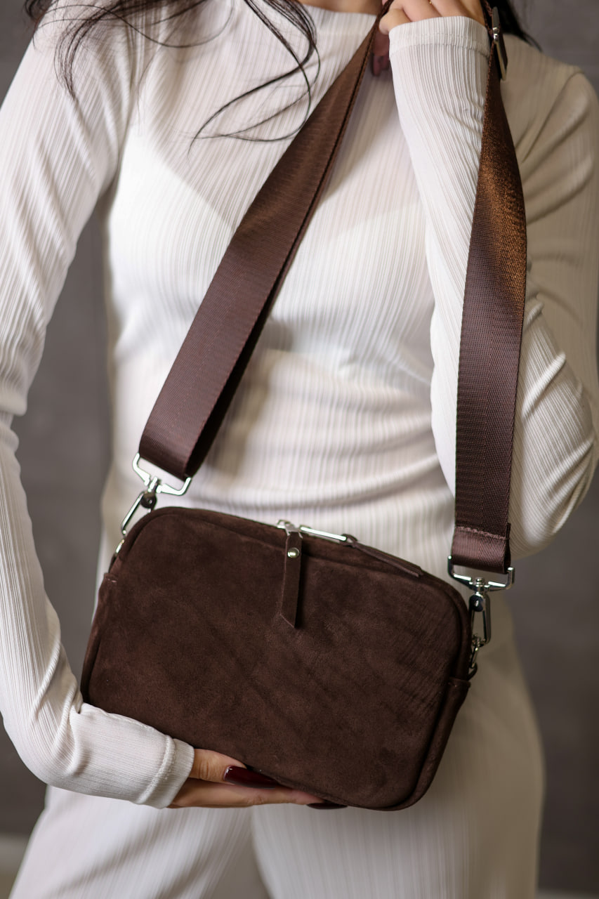 Жіноча сумка крос-боді з натуральної замші SKILL шоколад SKILL