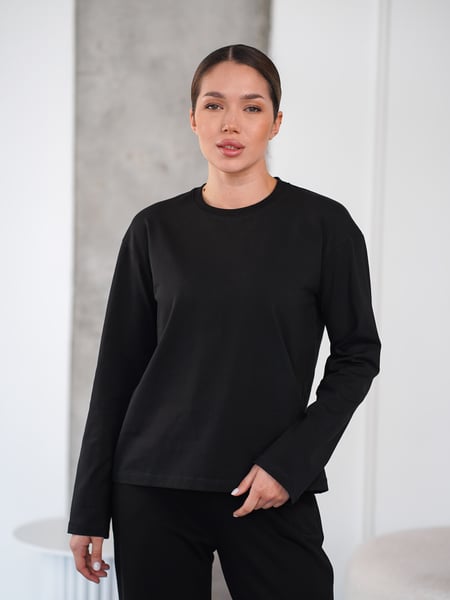 Женский лонгслив оверсай из хлопка весна лето TMV Long Over Черный TEAMV