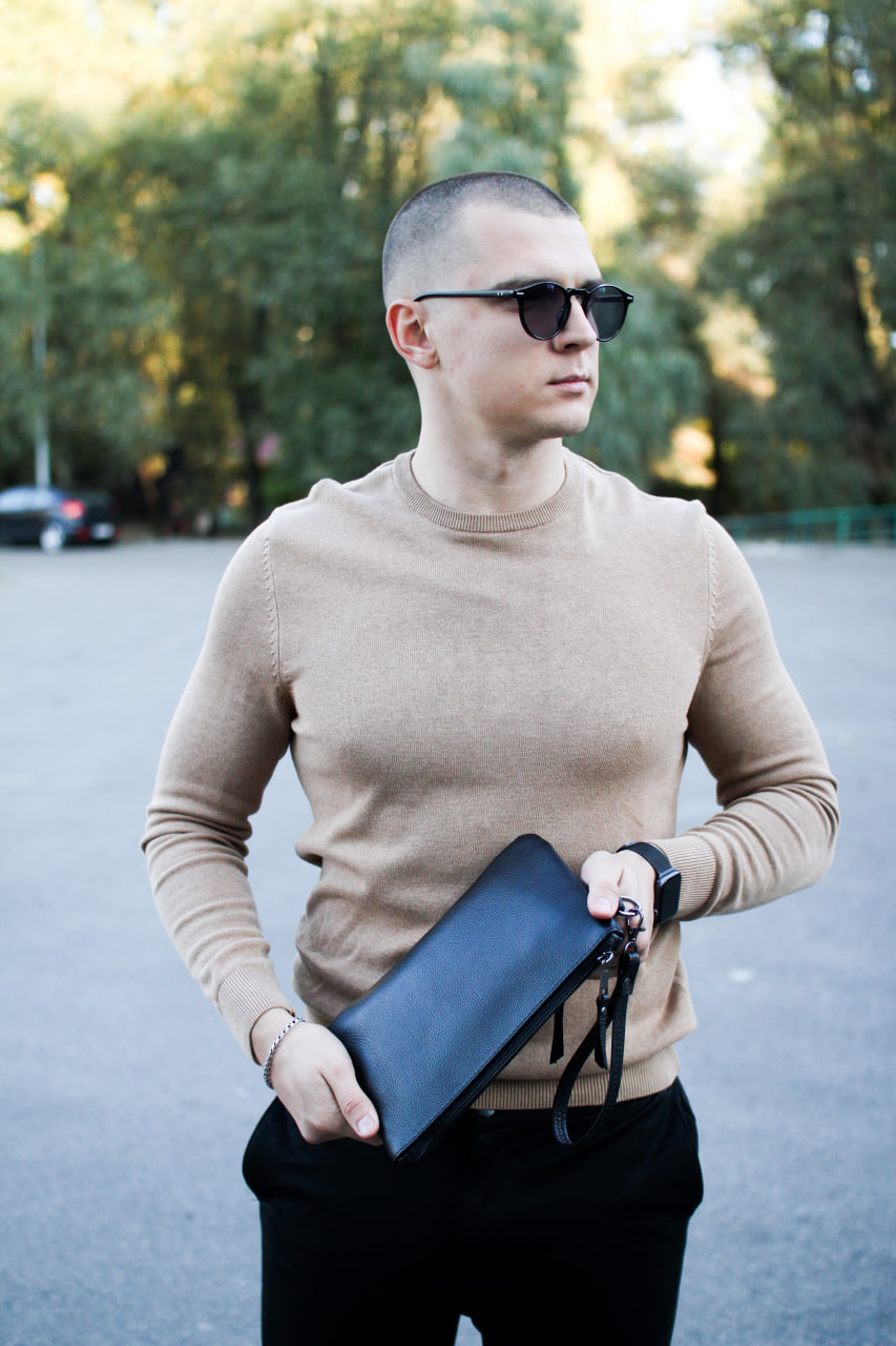 Шкіряний клатч із натуральної зернистої шкіри SKILL чорний SKILL