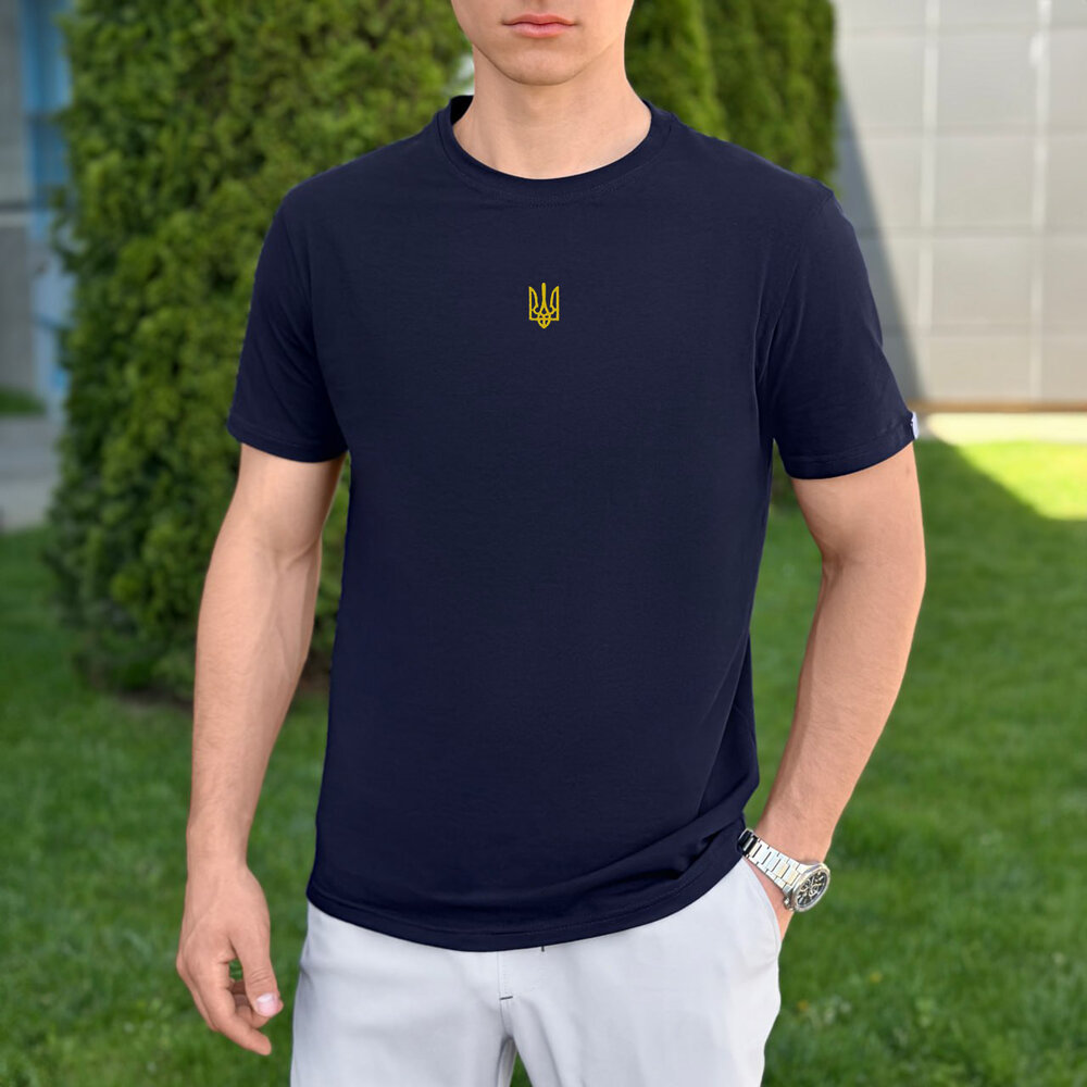 Футболка Pobedov Peremoga - Герб жовта вишивка Темно-синій M TSfu2041Mdb
