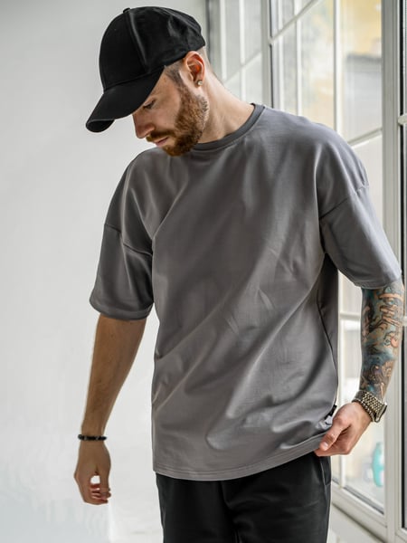 Мужская футболка оверсайз из хлопка Oversize Teamv Серая TEAMV