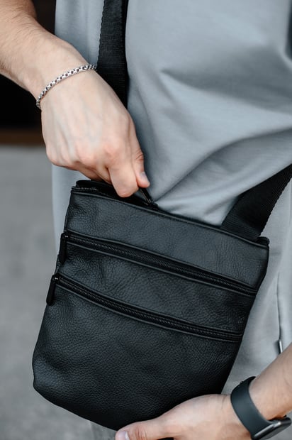 Сумка мужская мессенджер из натуральной кожи черная SKILL
