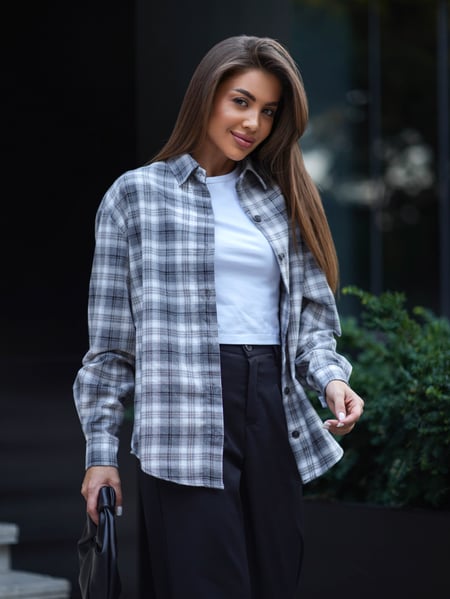 Жіноча сорочка бавовняна оверсайз у клітку з фланелі Teamv Flanel Сіра