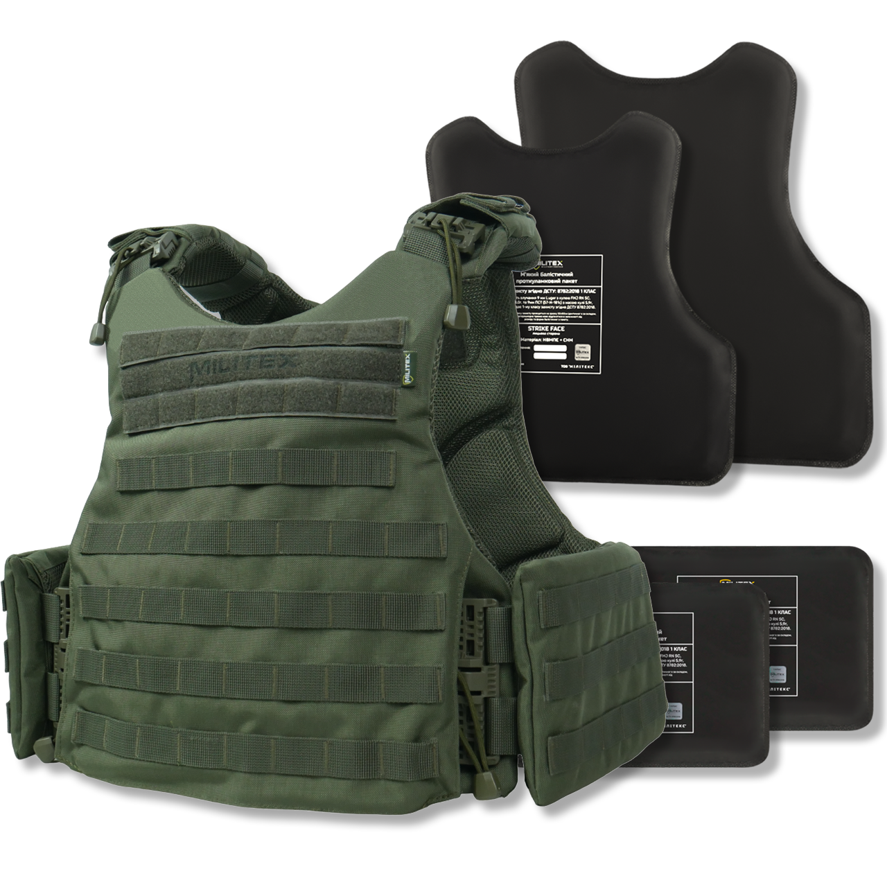 Бронежилет Militex Modular X-1 з балістичним пакетом 1 клас захисту (Збільшена площа захисту) Khaki KIBORG
