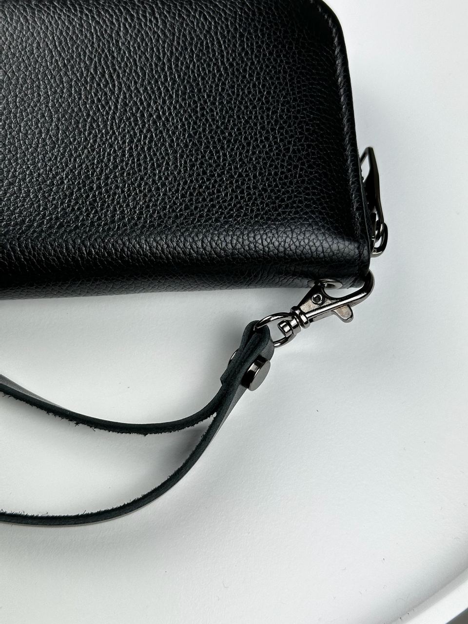 Шкіряний клатч-гаманець із натуральної зернистої шкіри (чорний) SKILL - Фото 1