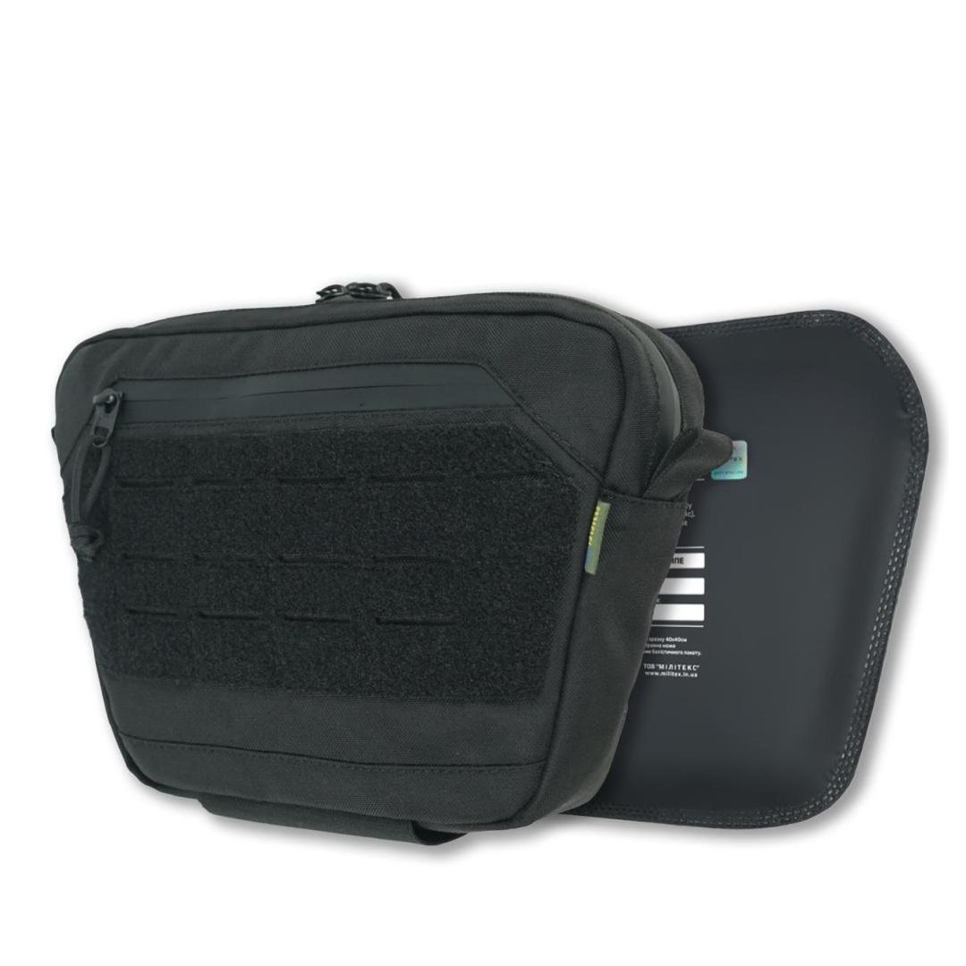 Сумка-напашник XL Kiborg з балістичним захистом 2 клас Militex Чорна KIBORG