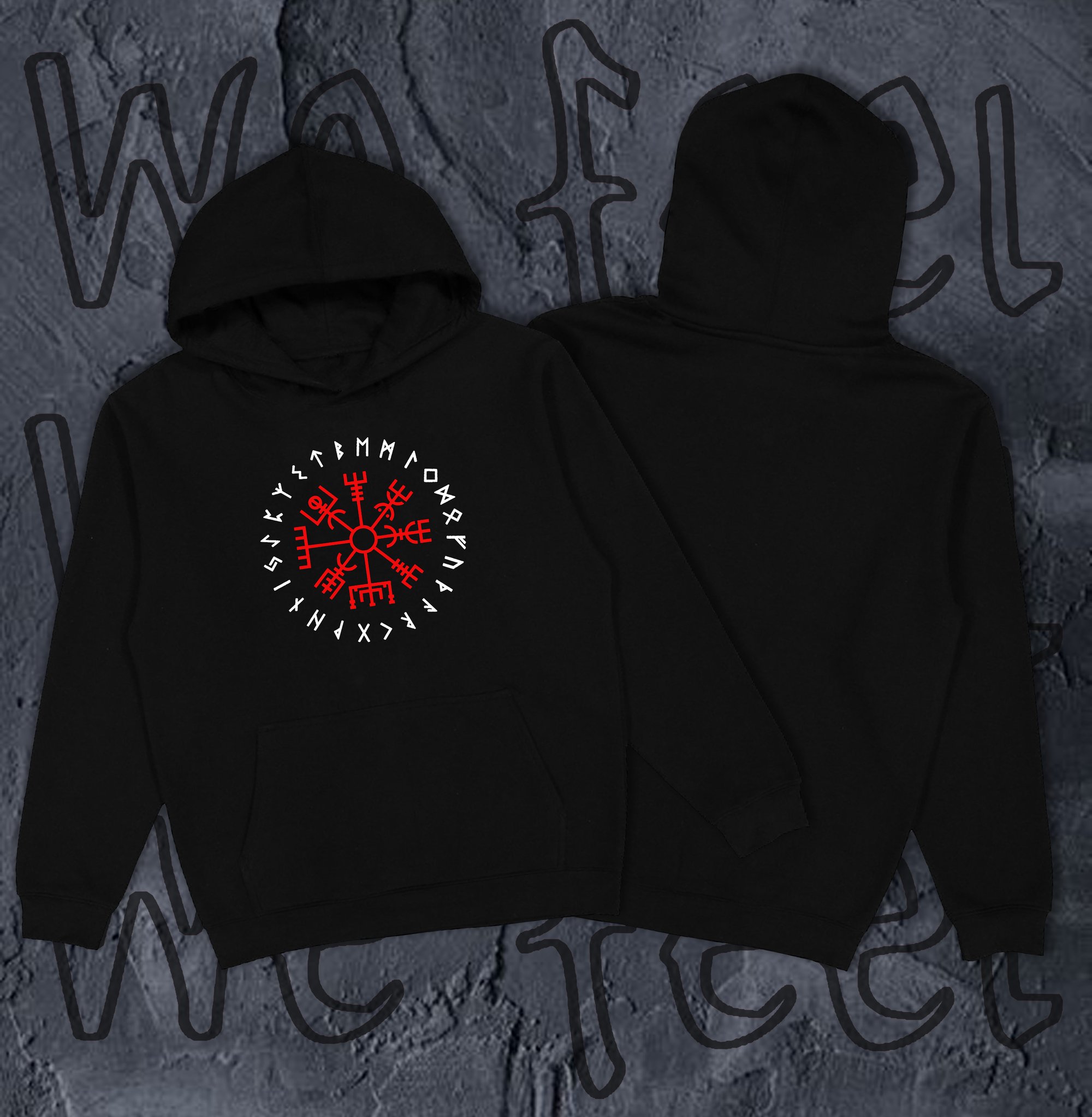 Худі без флісу з принтом AGYSHJALM 03 ЧОРНЕ