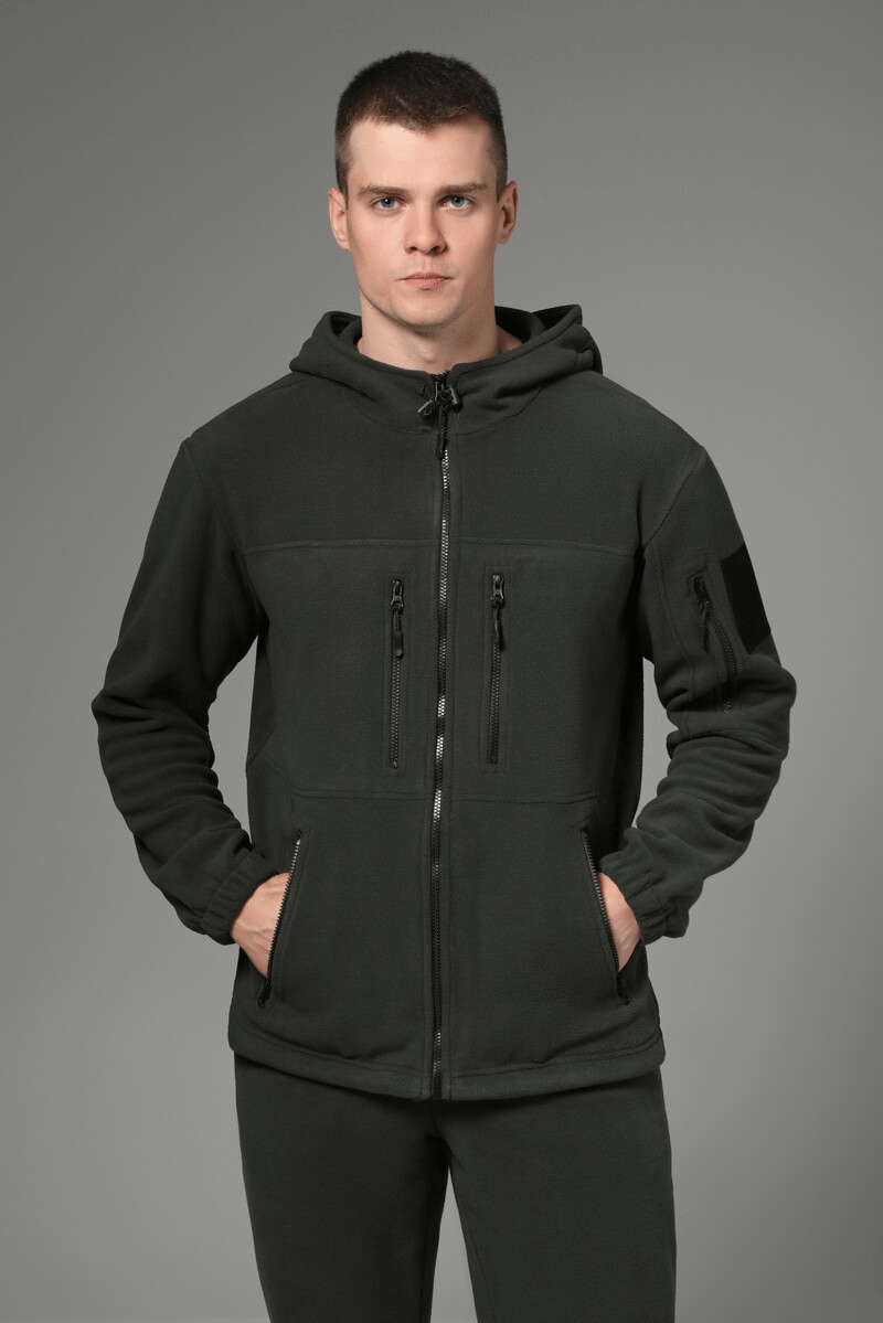 Флисовая тактическая кофта с капюшоном, темно-зеленого цвета, PlusPlus